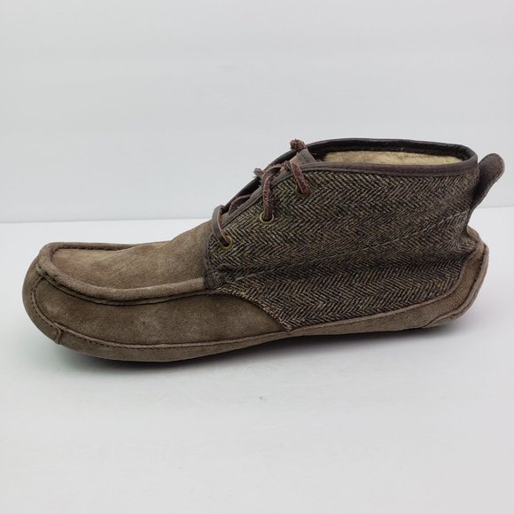 UGG Australia Lyle Mens Size 12 Brown Suede Sherpa Sheepskin Chukka Slipper Shoe - Picture 3 of 8